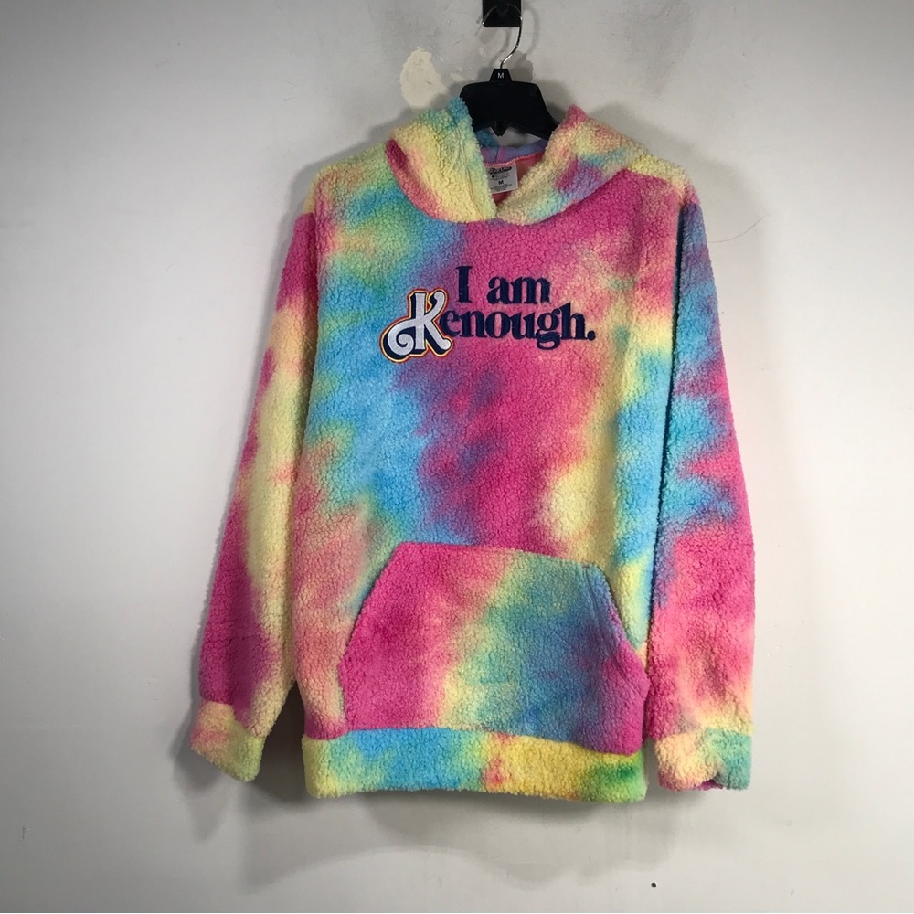 Barbie The Movie Faux Sherpa Hoodie, Unisex Adult Size M - Rainbow